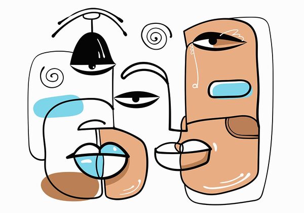 Grupo de rostos desenhados num fundo branco Grupo de rostos desenhados num fundo branco