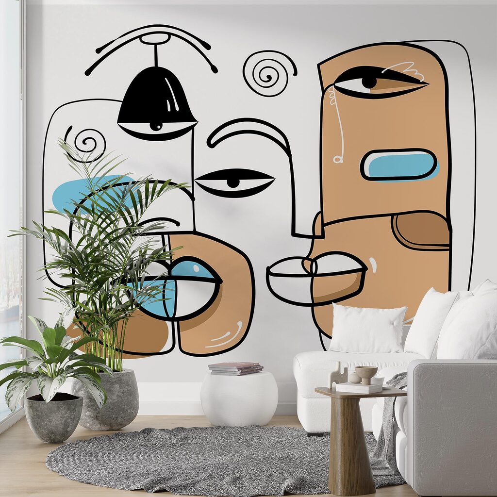 Grupo de rostos desenhados num fundo branco Grupo de rostos desenhados num fundo branco