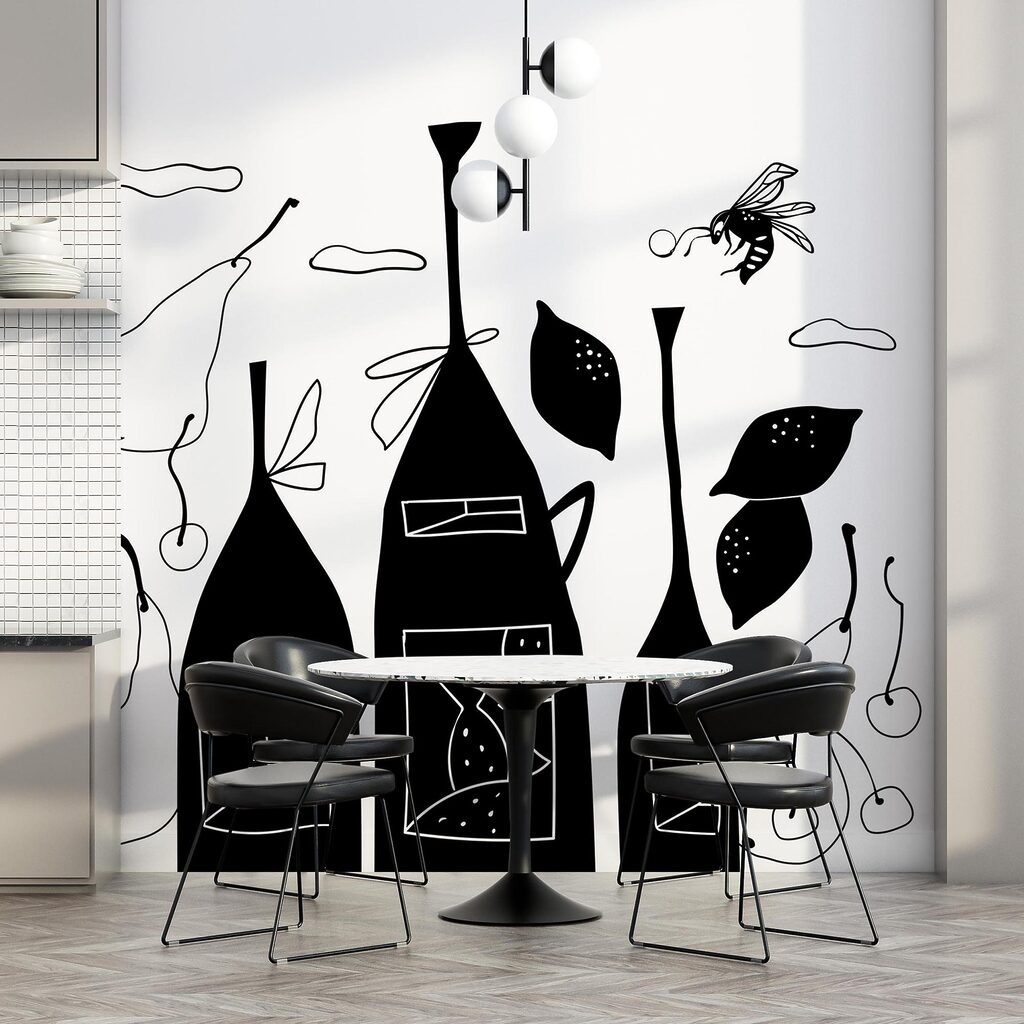 Desenho a preto e branco de garrafas