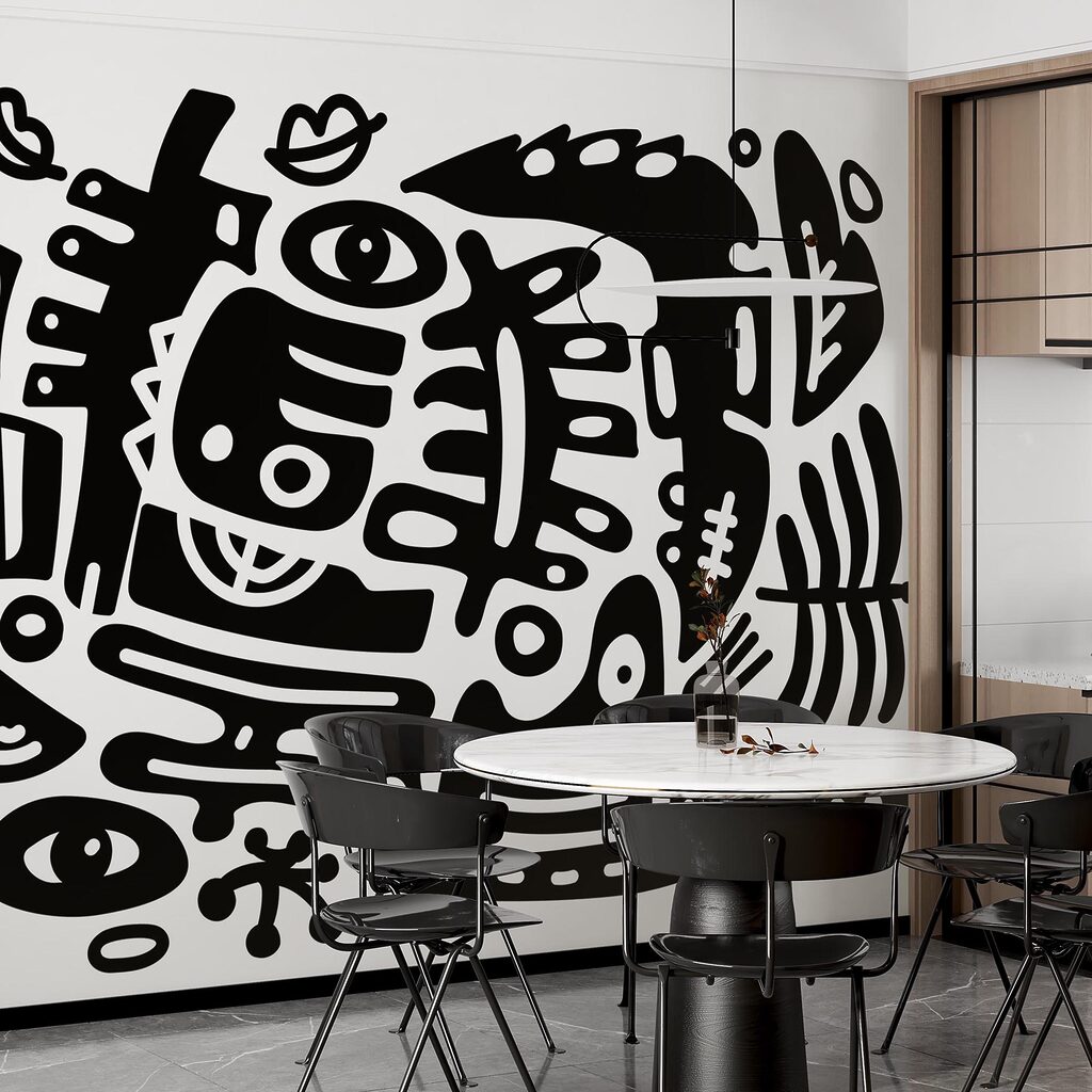 Desenho a preto e branco de várias formas