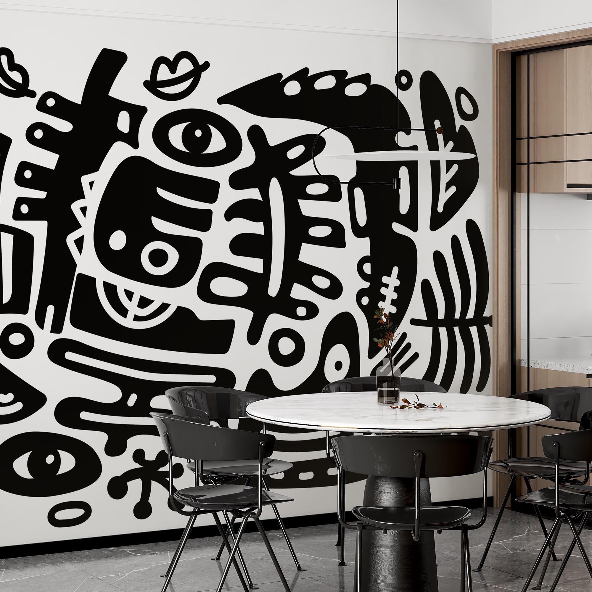 Desenho a preto e branco de várias formas