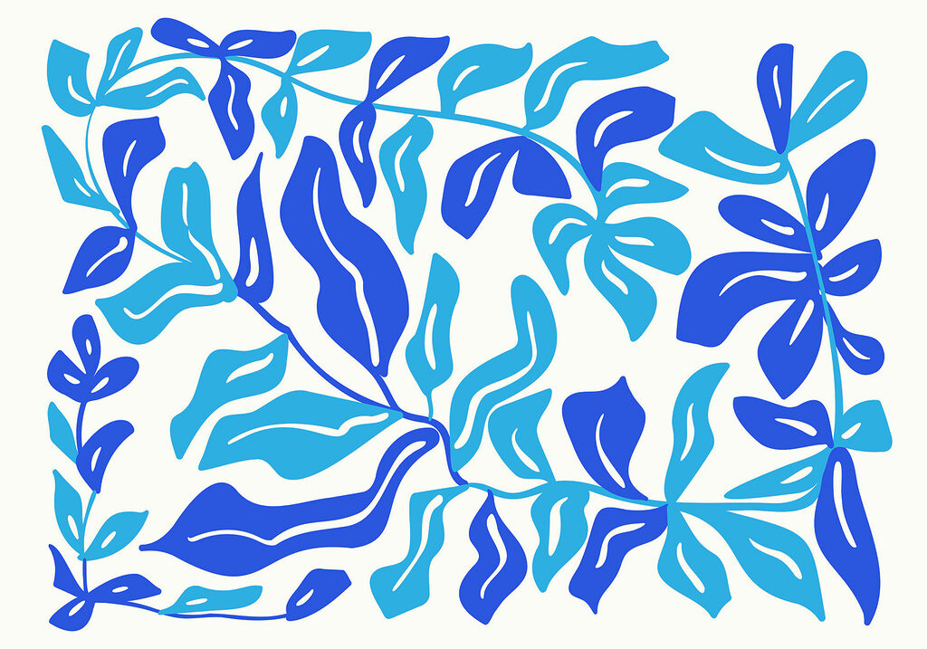 Desenho de folhas a azul e branco Desenho de folhas a azul e branco