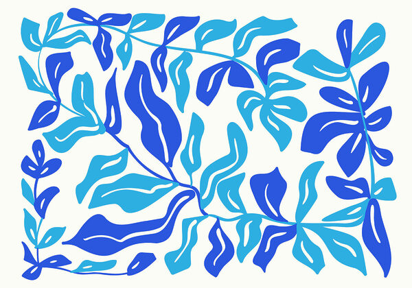 Desenho de folhas a azul e branco Desenho de folhas a azul e branco