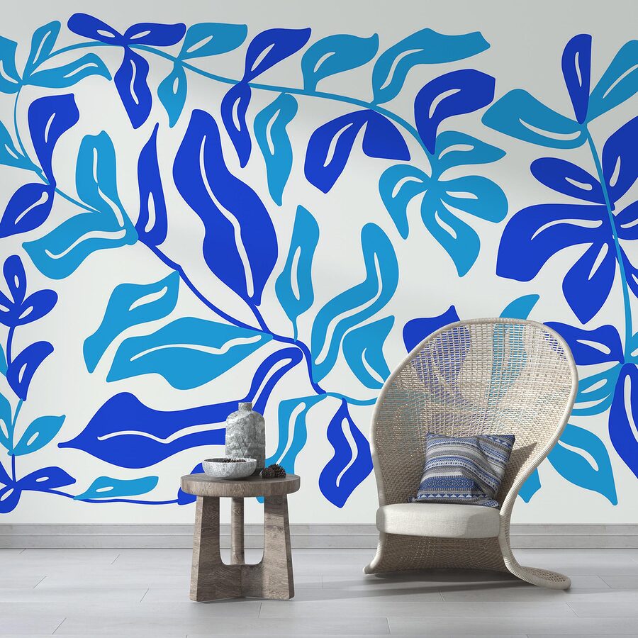 Desenho de folhas a azul e branco Desenho de folhas a azul e branco