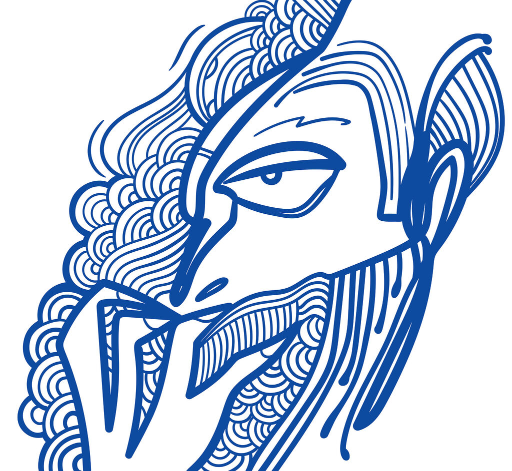 Desenho de um homem com a mão na boca Desenho de um homem com a mão na boca