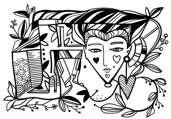 Desenho a preto e branco do rosto de uma pessoa’ Desenho a preto e branco do rosto de uma pessoa’