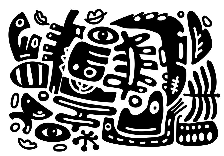 Desenho a preto e branco de várias formas