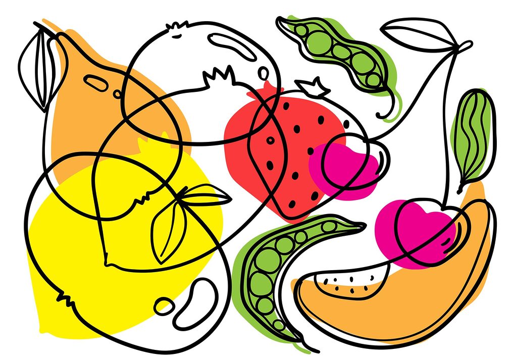 Desenho de diferentes frutas e legumes Desenho de diferentes frutas e legumes