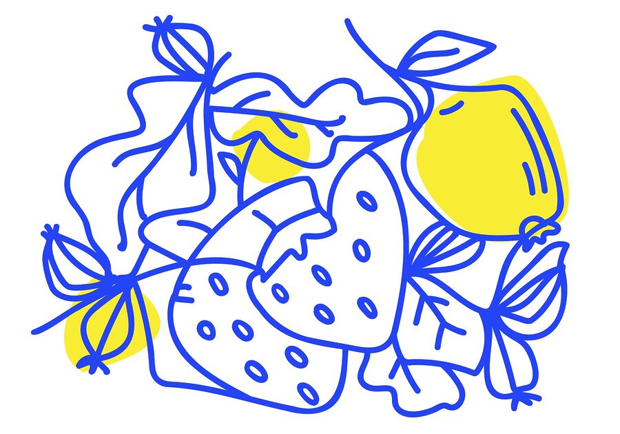 Desenho de frutos e folhas