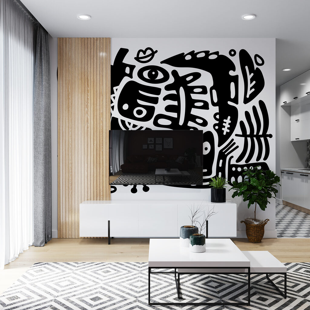 Desenho a preto e branco de várias formas