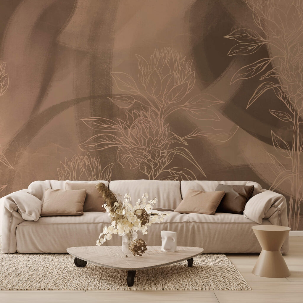 Contornos florais num fundo quente