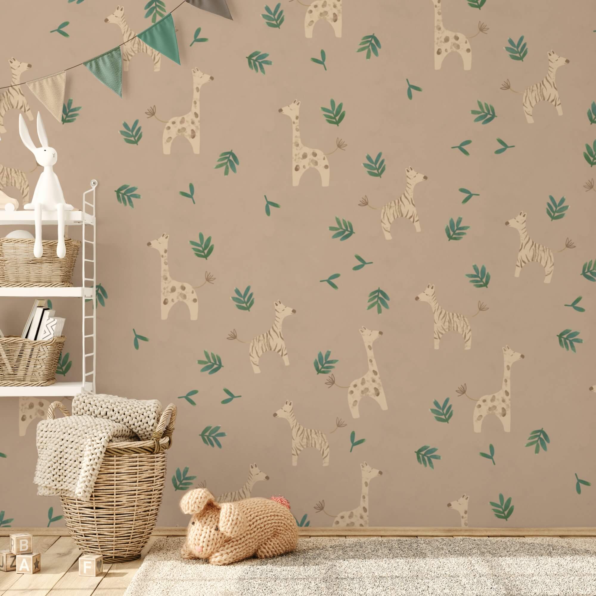 Padrão de girafas e folhas