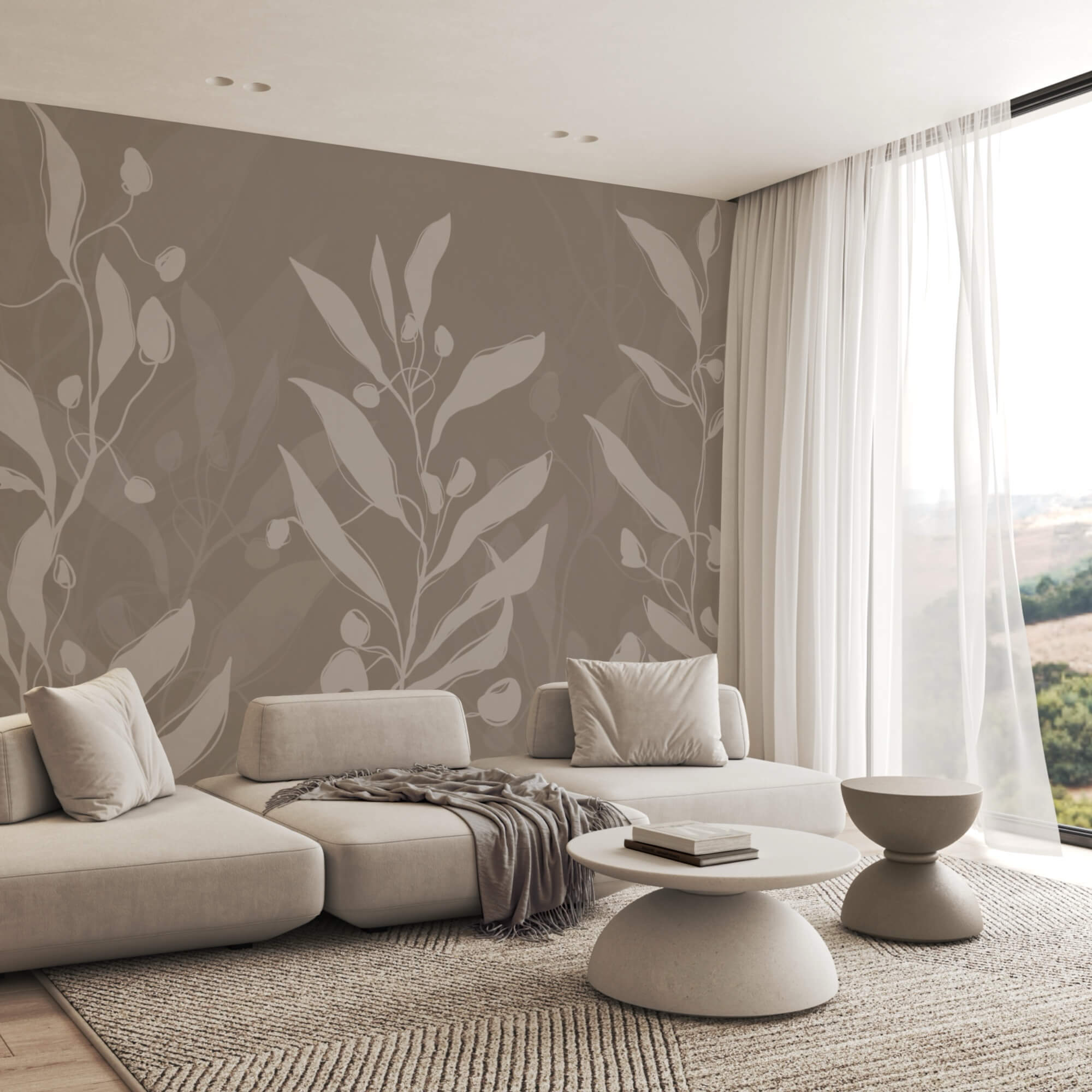 Desenho botânico suave sobre um fundo neutro Desenho botânico suave sobre um fundo neutro