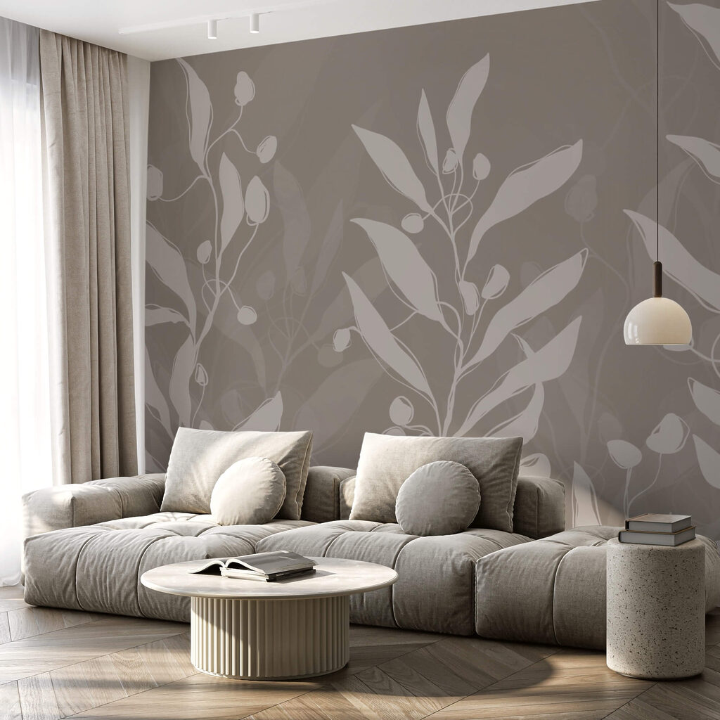 Desenho botânico suave sobre um fundo neutro Desenho botânico suave sobre um fundo neutro