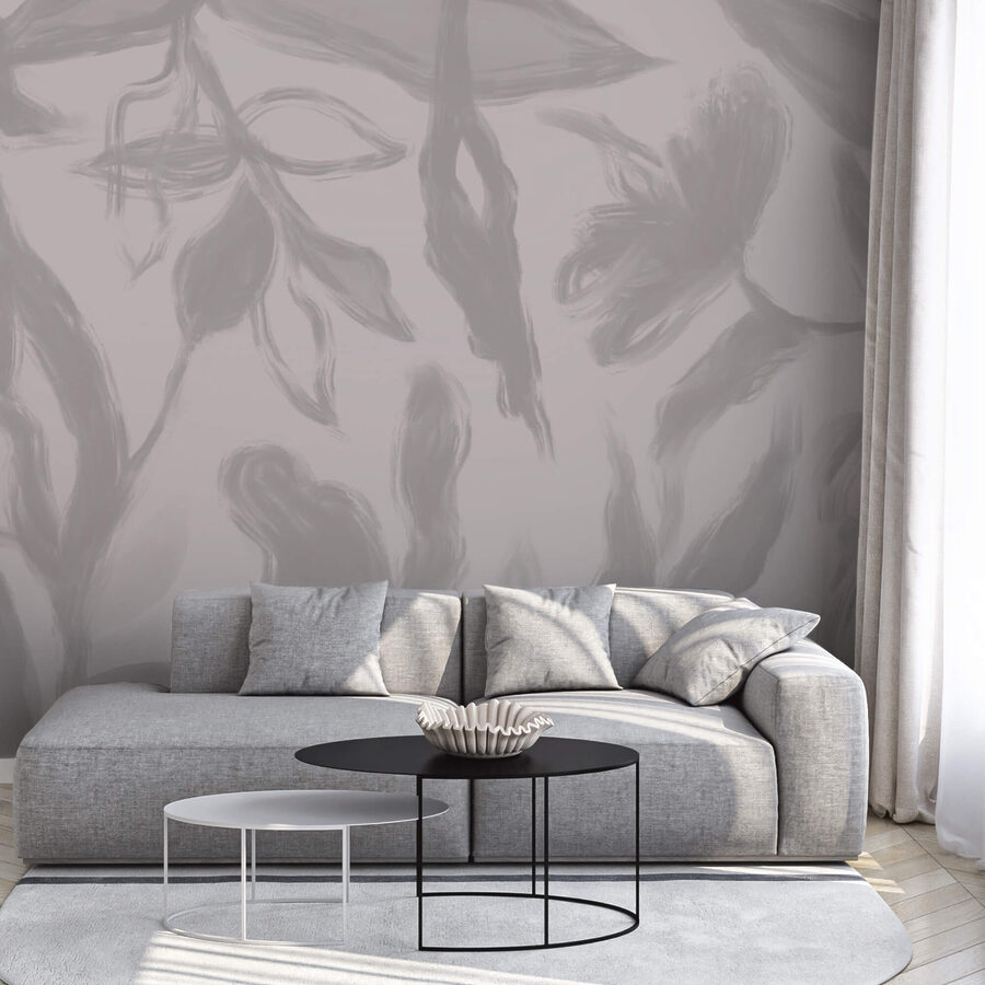 Papel de parede Fundo cinzento e branco com flores