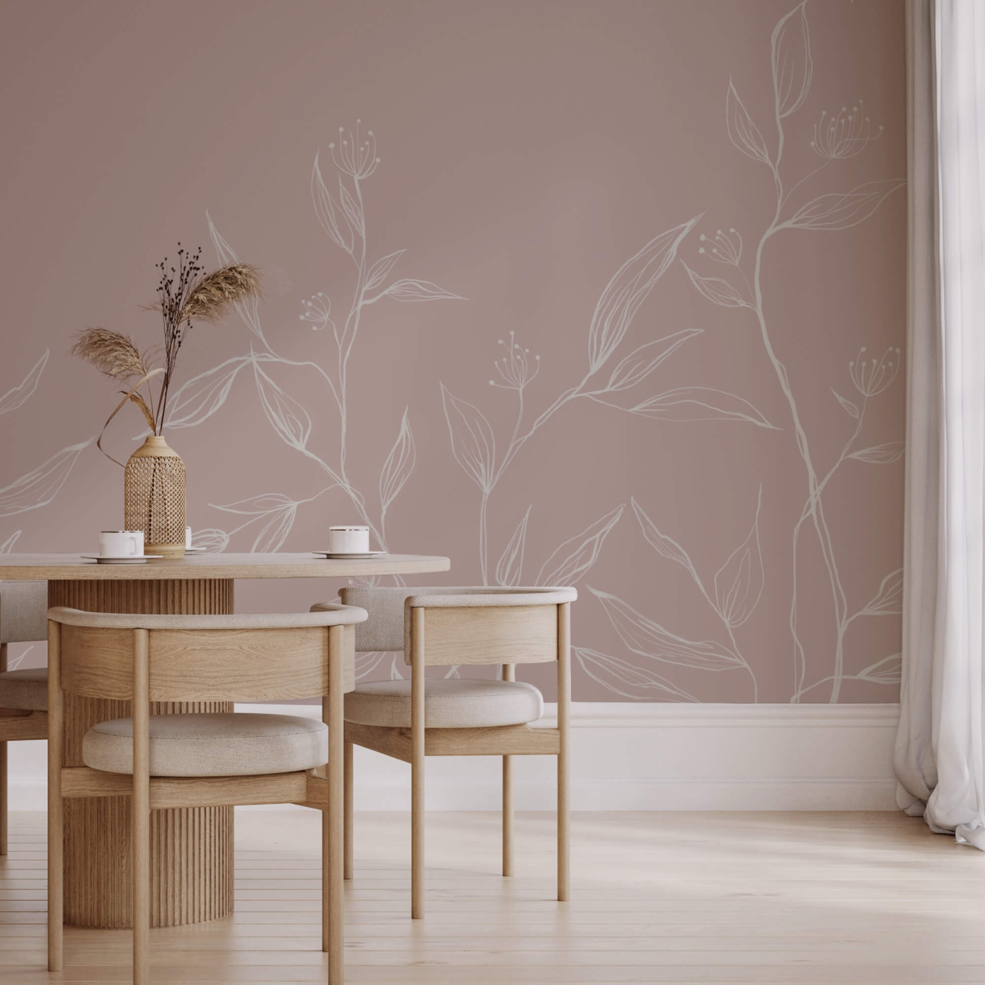 Folhas delicadas num fundo pastel suave