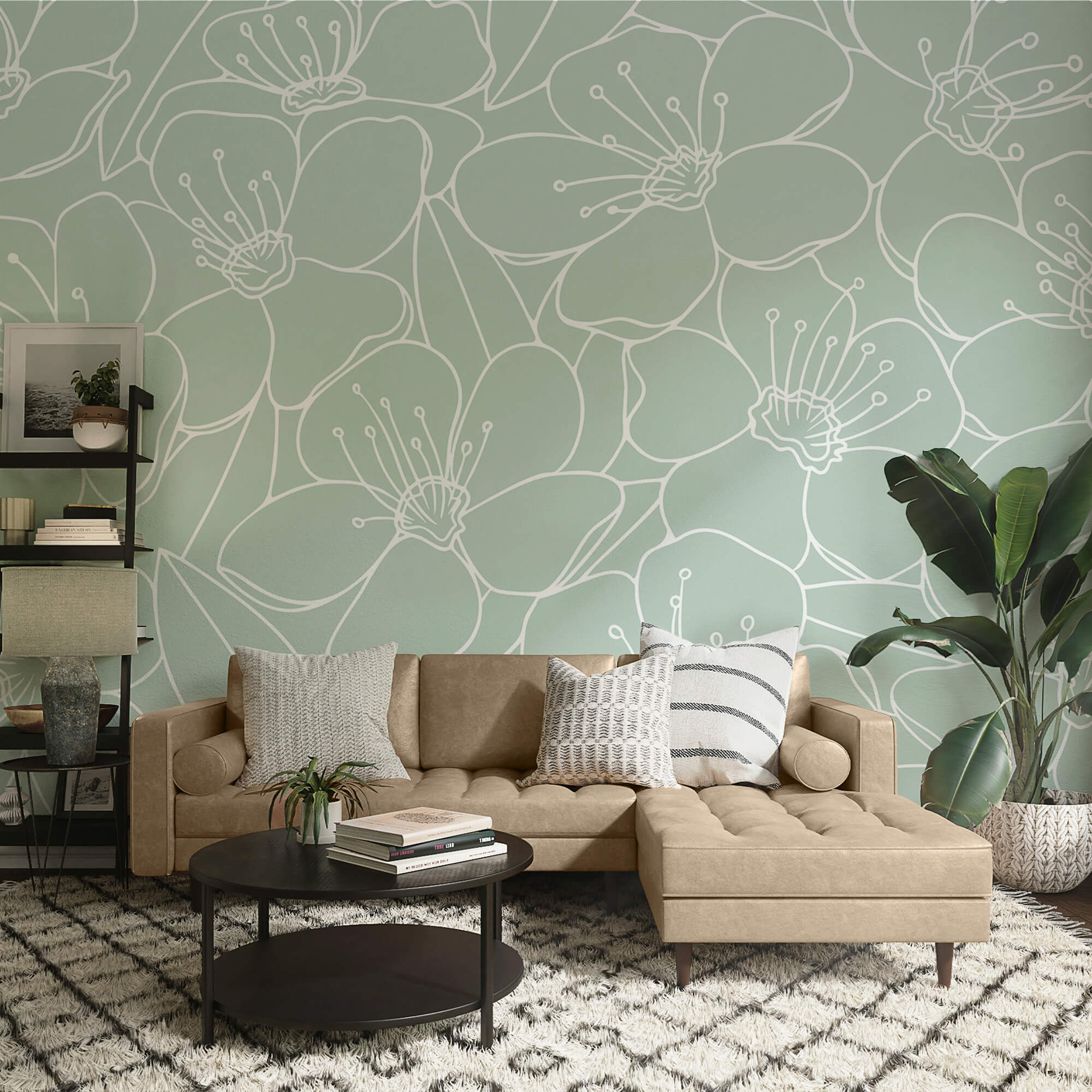 Padrão de flores e folhas