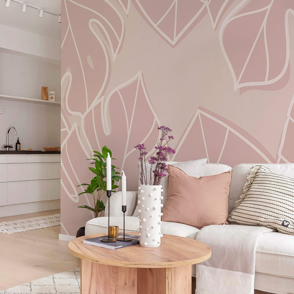 Padrão de folhas cor-de-rosa e branco Padrão de folhas cor-de-rosa e branco