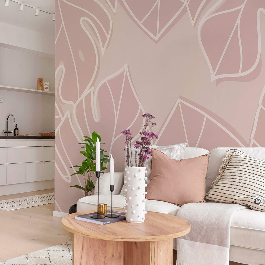 Padrão de folhas cor-de-rosa e branco