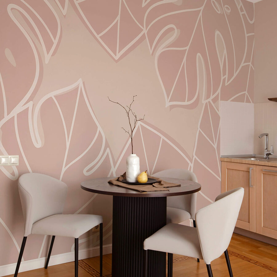 Padrão de folhas cor-de-rosa e branco
