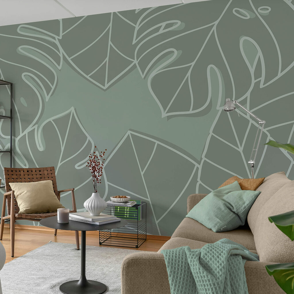 Grupo de folhas sobre um fundo cinzento