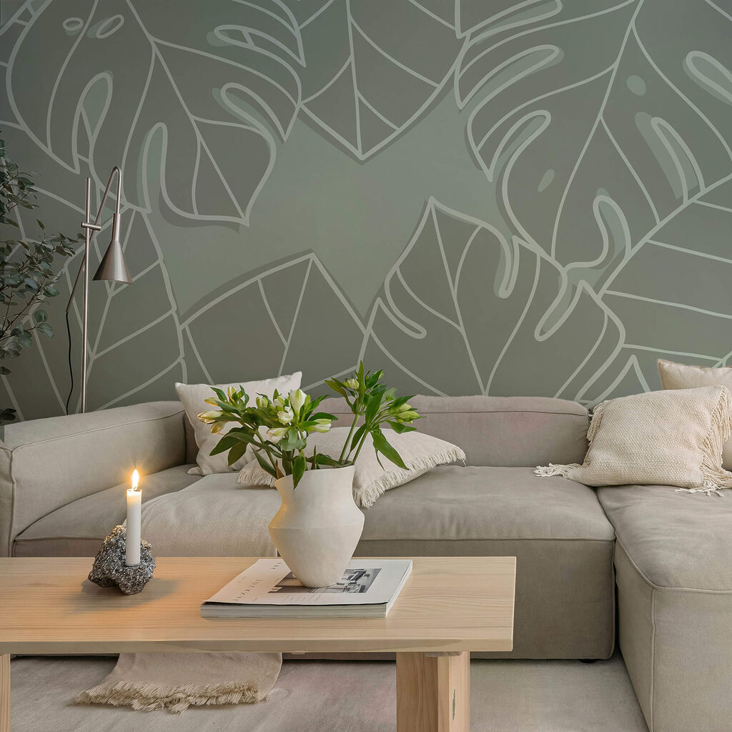 Grupo de folhas sobre um fundo cinzento