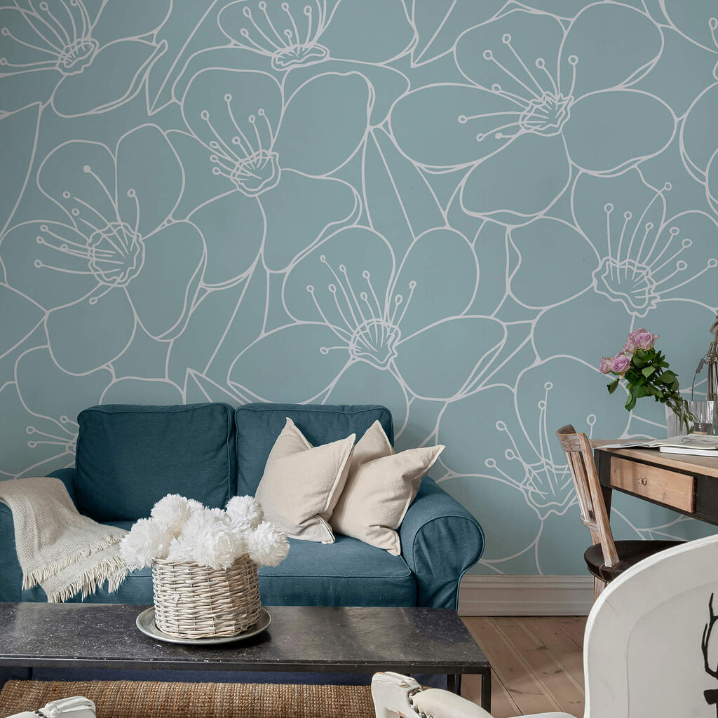 Padrão de flores sobre um fundo azul