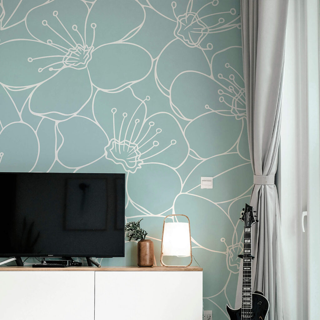 Padrão de flores sobre um fundo azul