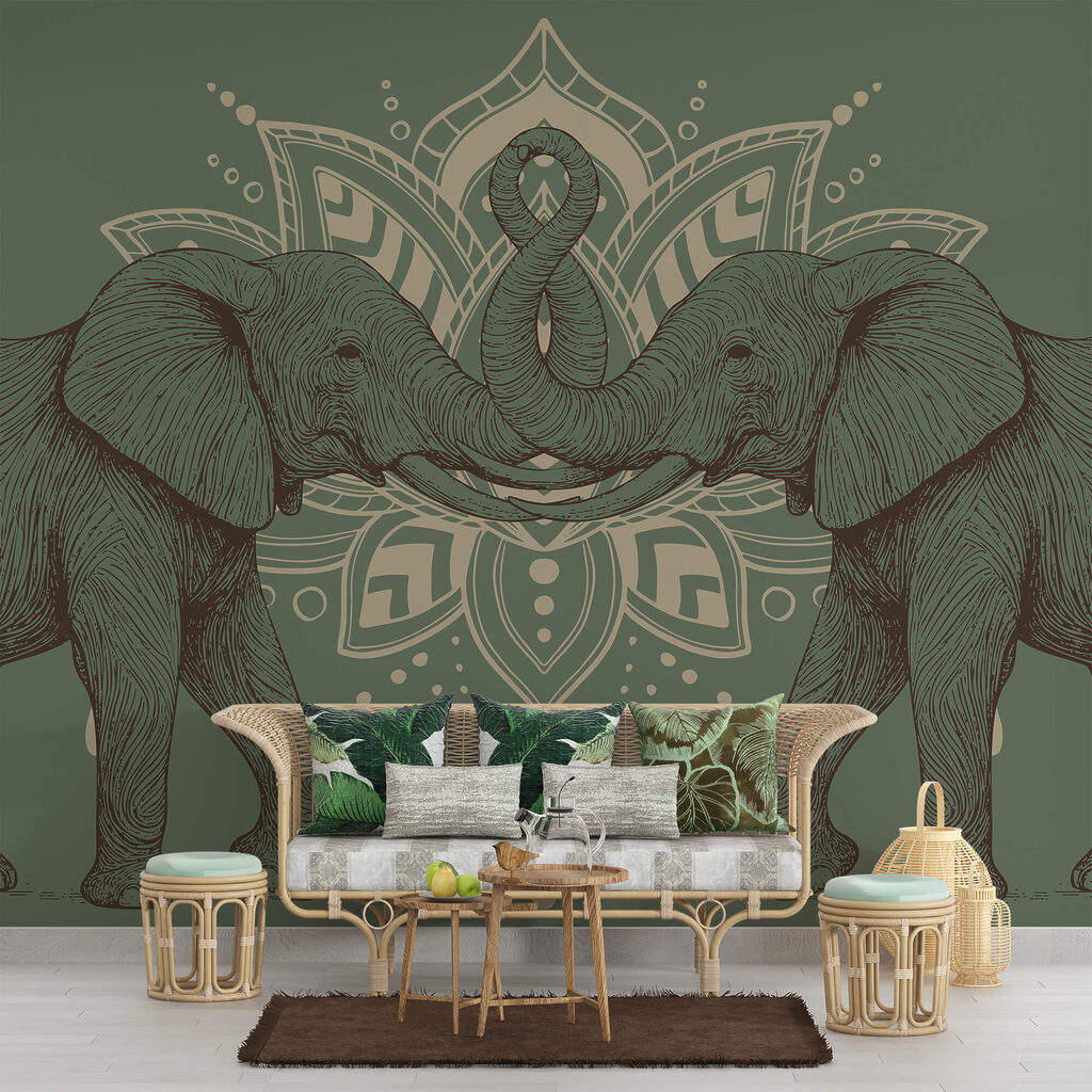 Dois elefantes com as trombas a tocarem-se