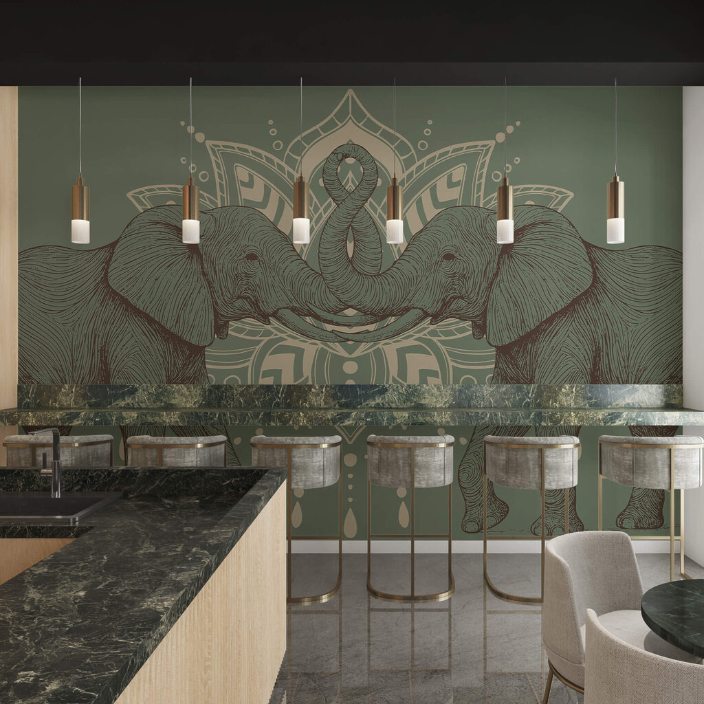 Dois elefantes com as trombas a tocarem-se