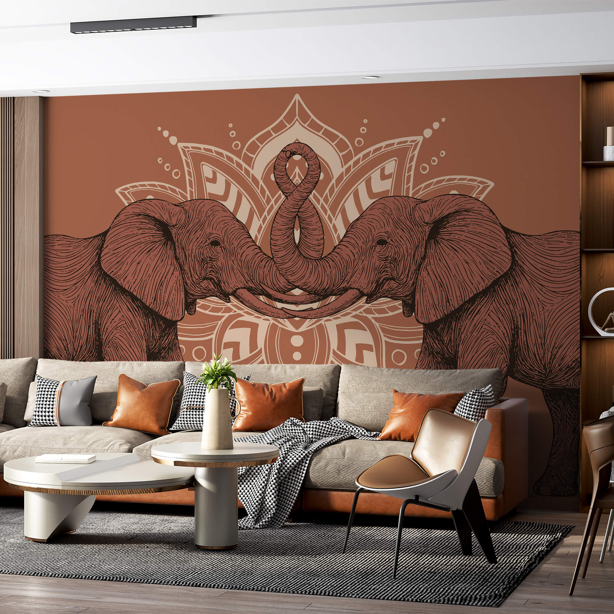 Dois elefantes com as trombas a tocarem-se