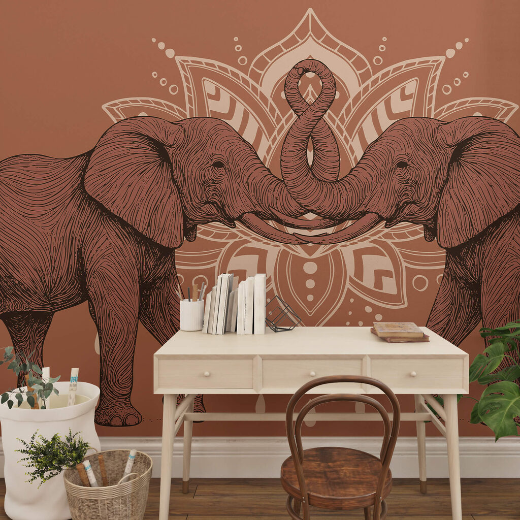 Dois elefantes com as trombas a tocarem-se