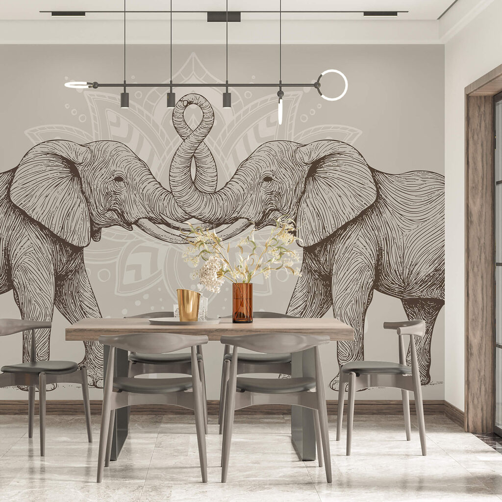 Dois elefantes com as trombas enroladas