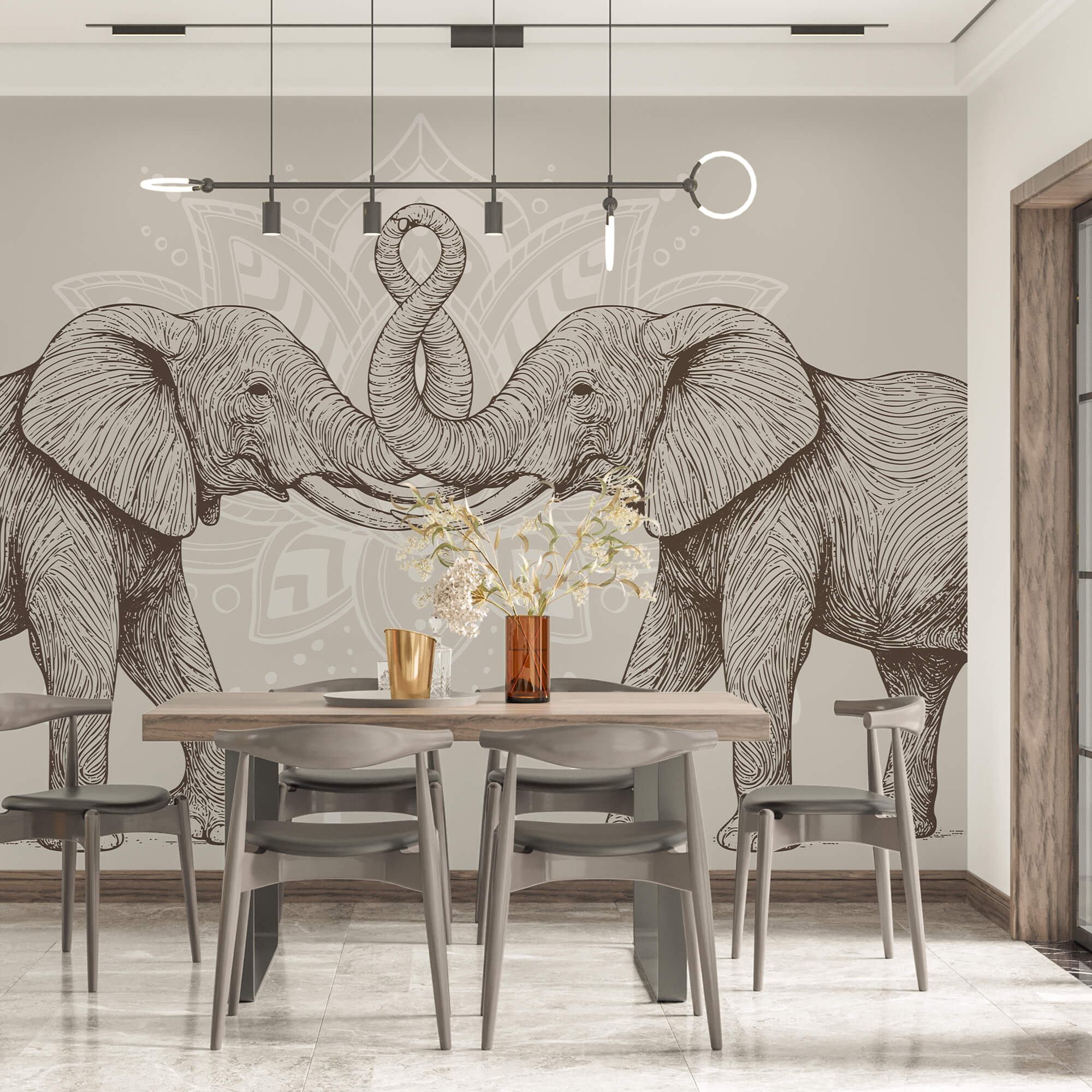 Dois elefantes com as trombas enroladas