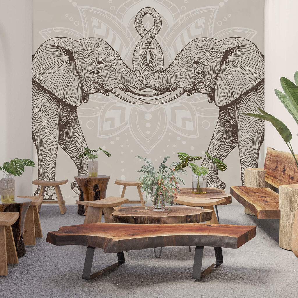 Dois elefantes com as trombas enroladas