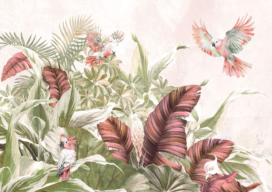 Papel de parede Pintura de pássaros a voar sobre uma planta - Image 4