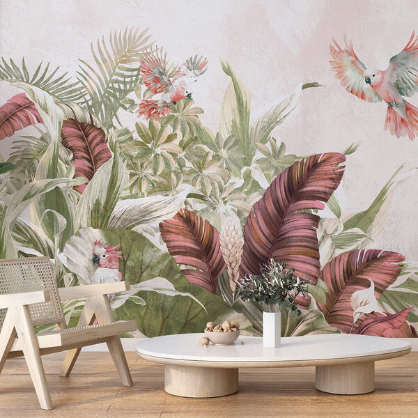 Pintura de pássaros a voar sobre uma planta Pintura de pássaros a voar sobre uma planta