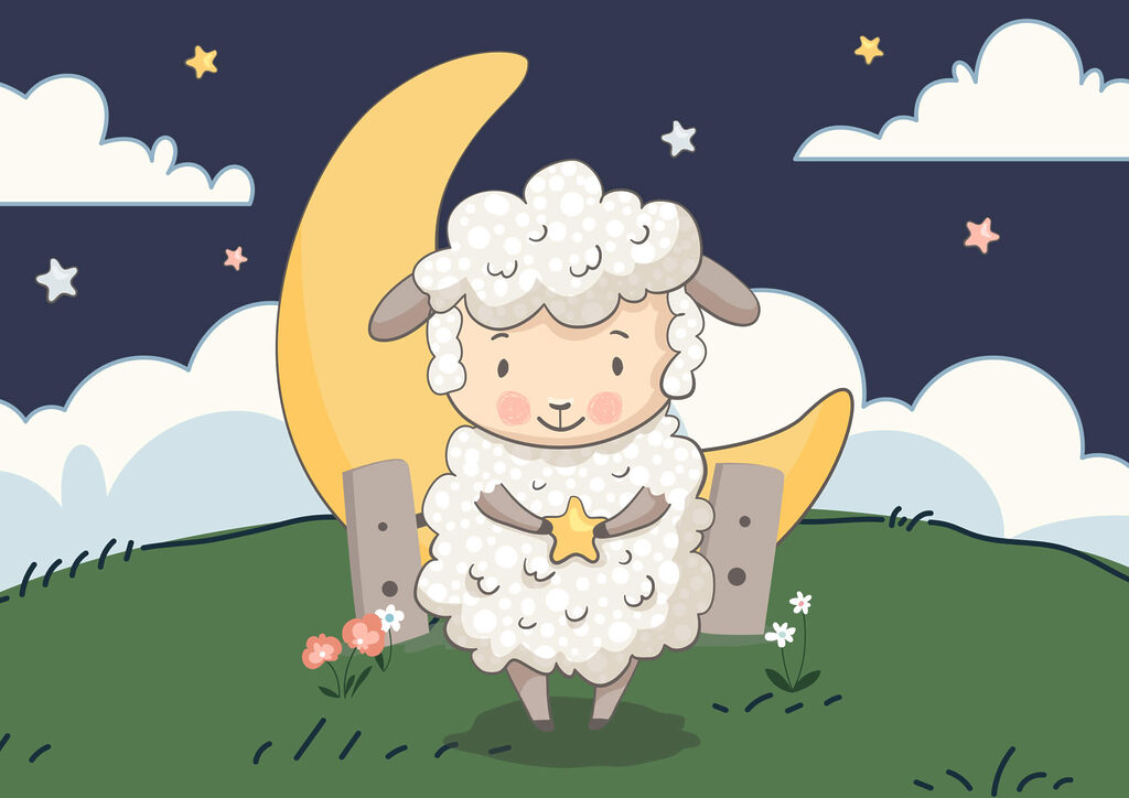 Desenho animado de uma ovelha a segurar uma estrela Desenho animado de uma ovelha a segurar uma estrela