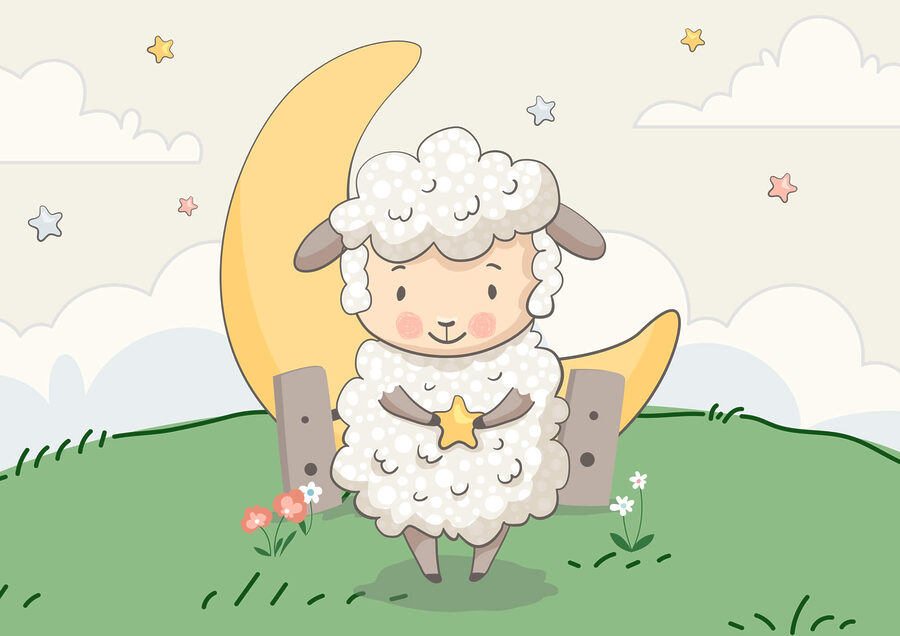 Desenho animado de uma ovelha a segurar uma estrela