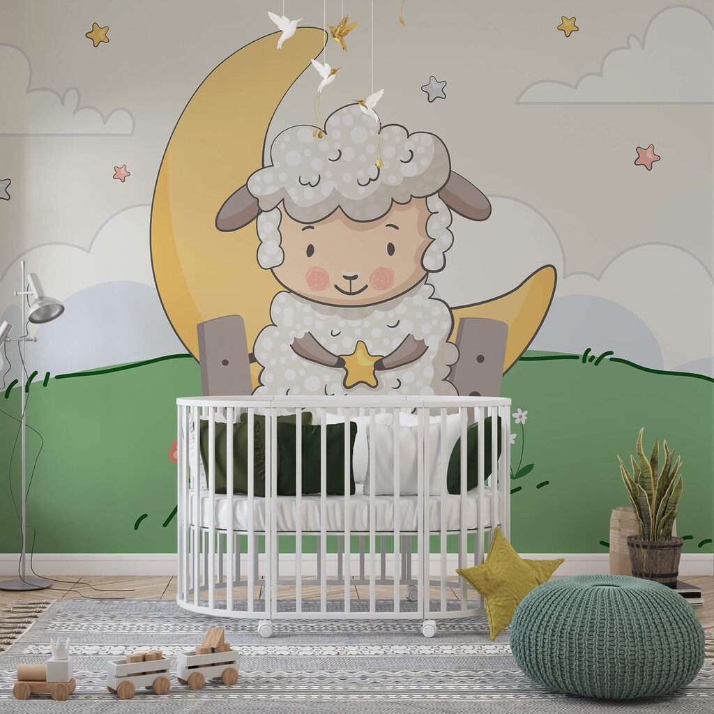 Desenho animado de uma ovelha a segurar uma estrela