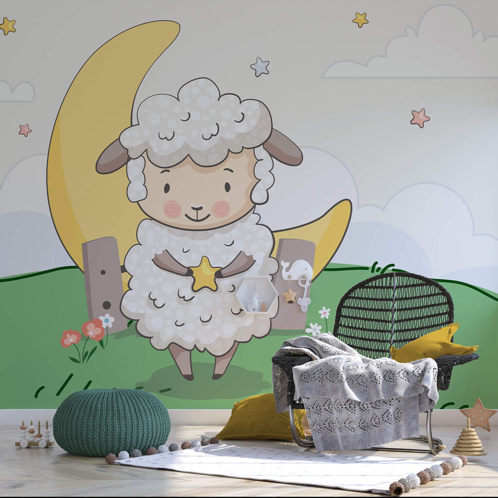 Desenho animado de uma ovelha a segurar uma estrela