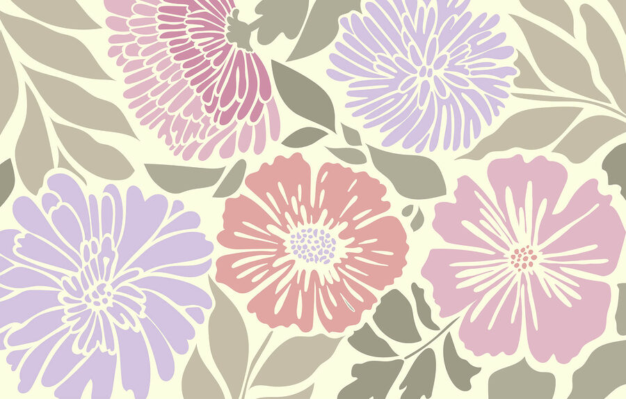 Padrão floral colorido com folhas
