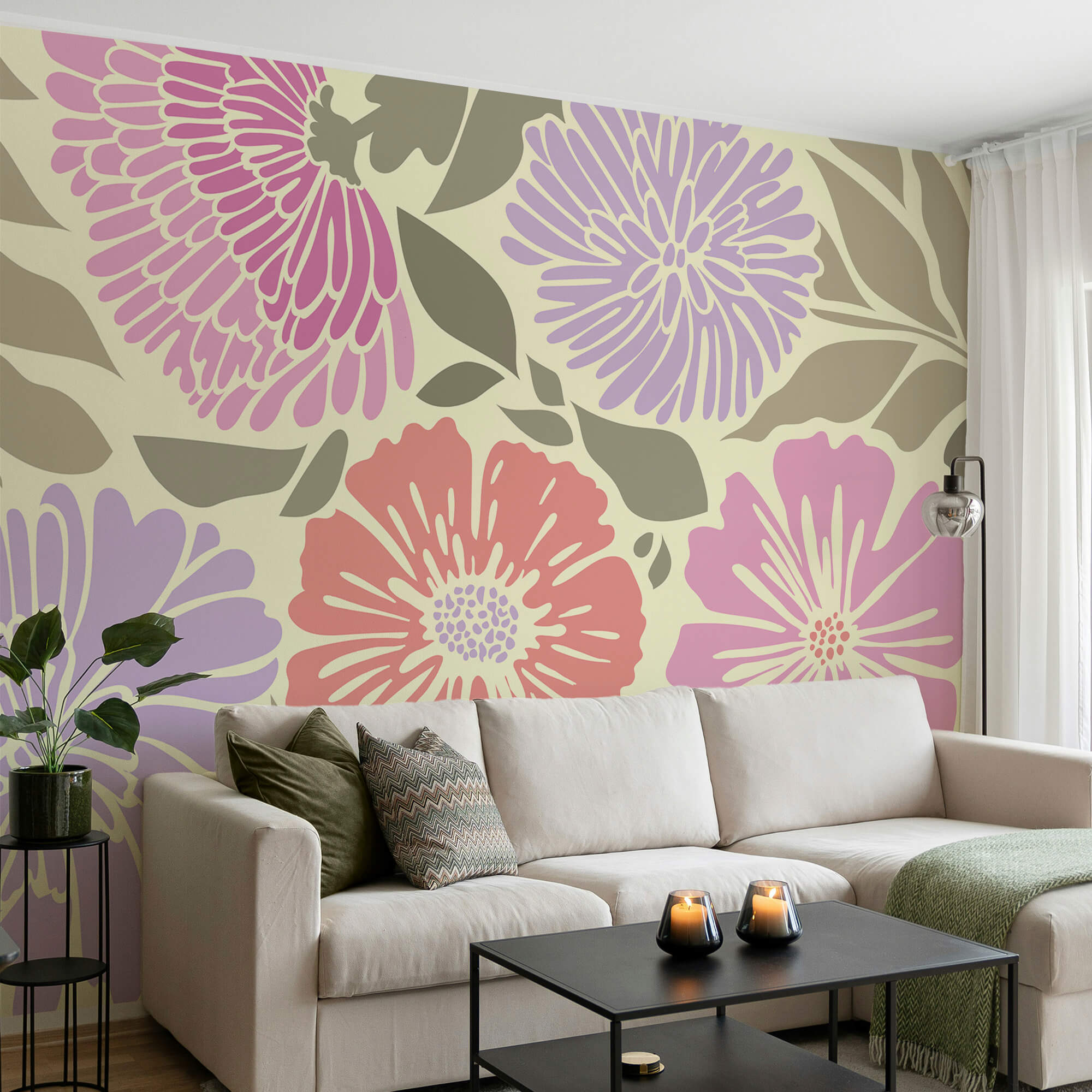 Padrão floral colorido com folhas