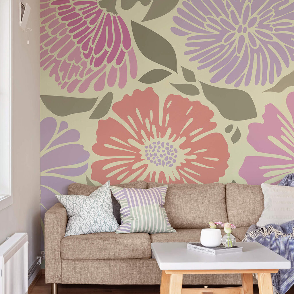 Padrão floral colorido com folhas