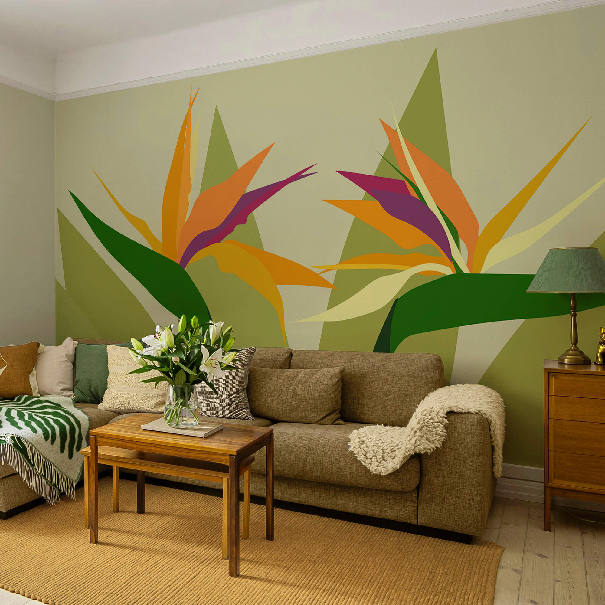 Flores coloridas em caules verdes