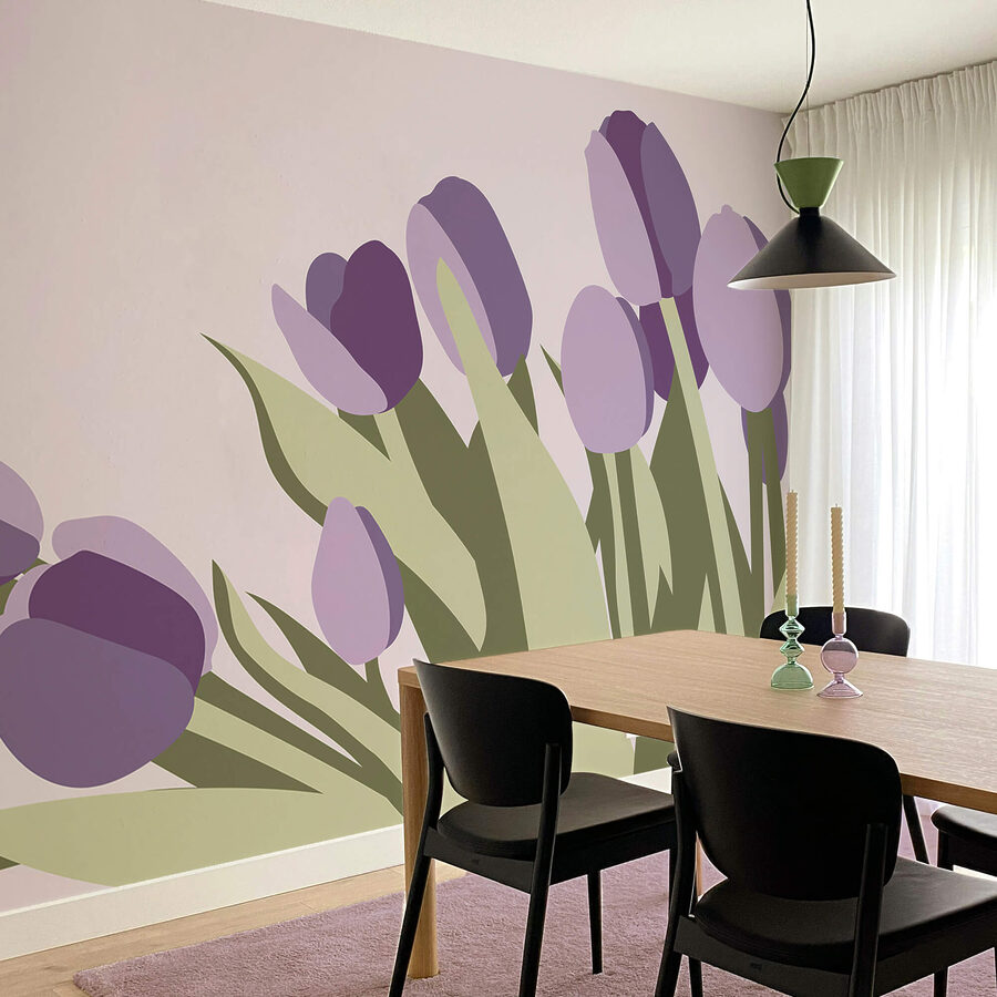Papel de parede Ramo de tulipas roxas