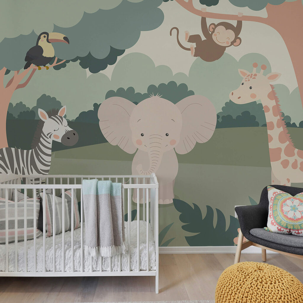 Desenho animado de animais numa floresta