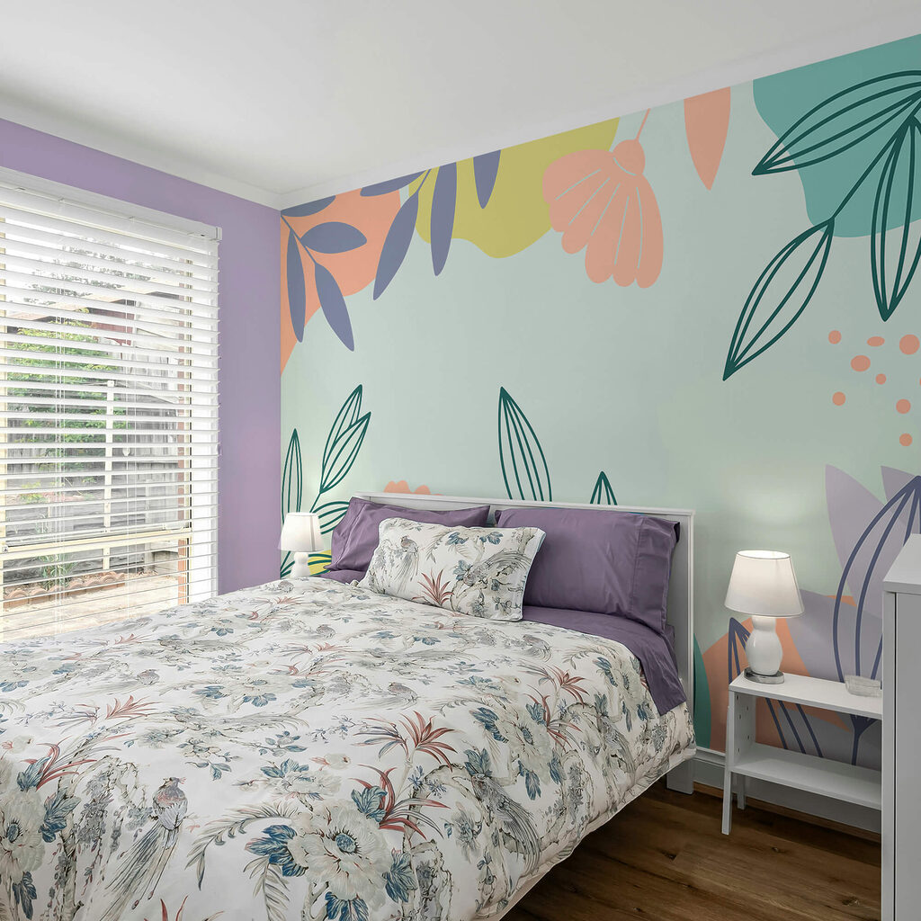 Padrão floral colorido com folhas