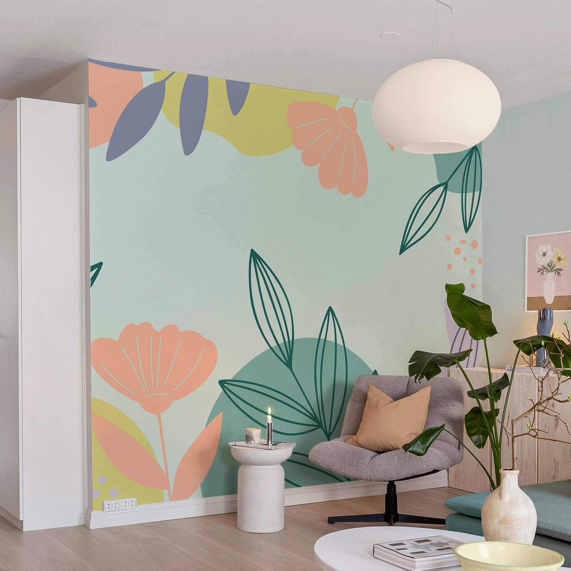 Padrão floral colorido com folhas