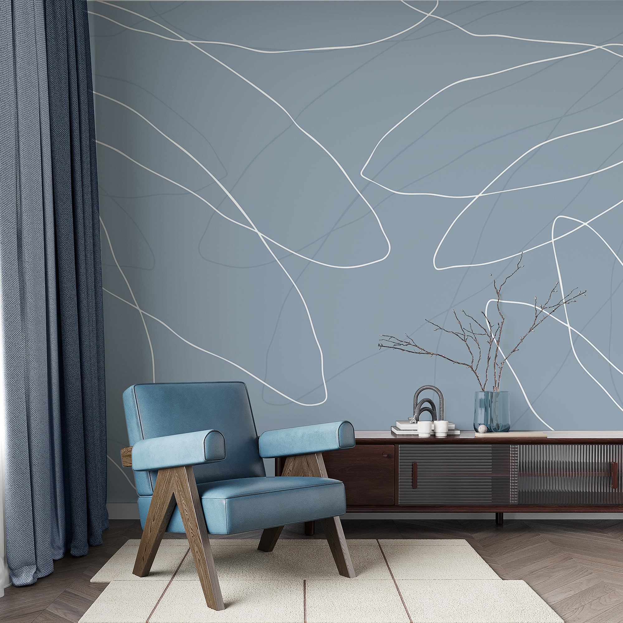 Fundo azul com linhas brancas